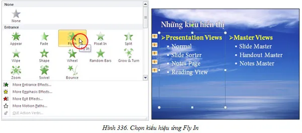 chọn kiểu hiệu ứng fly in powerpoint