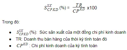 Công thức tính Sức sản xuất của một đồng chi phí kinh doanh