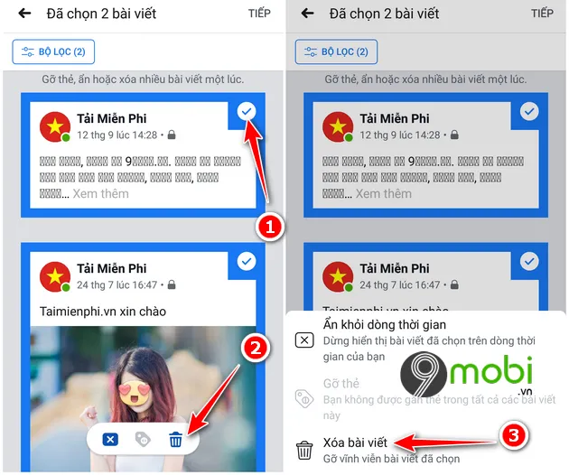 cach xoa bai dang facebook tren dien thoai
