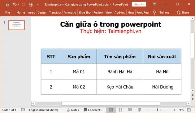 cach can giua o trong powerpoint 7