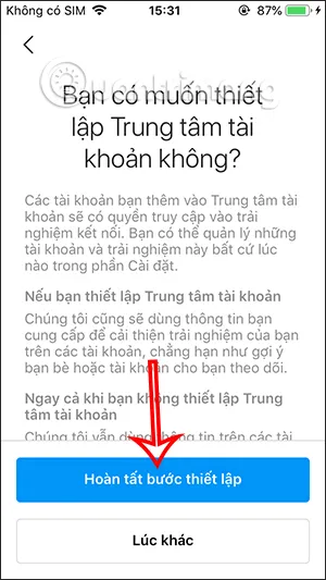 Hoàn tất thiết lập