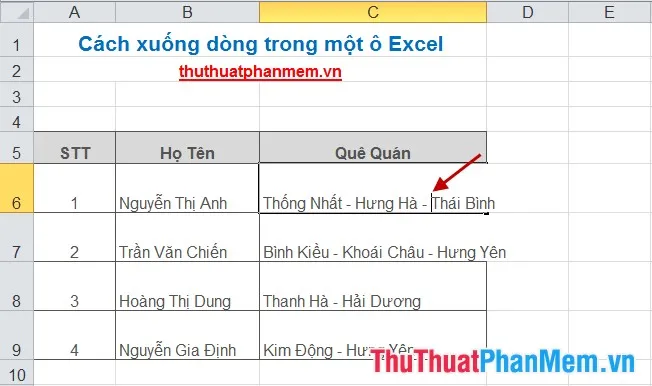 Cách xuống dòng trong một ô Excel 4