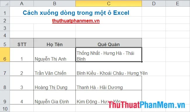 Cách xuống dòng trong một ô Excel 3