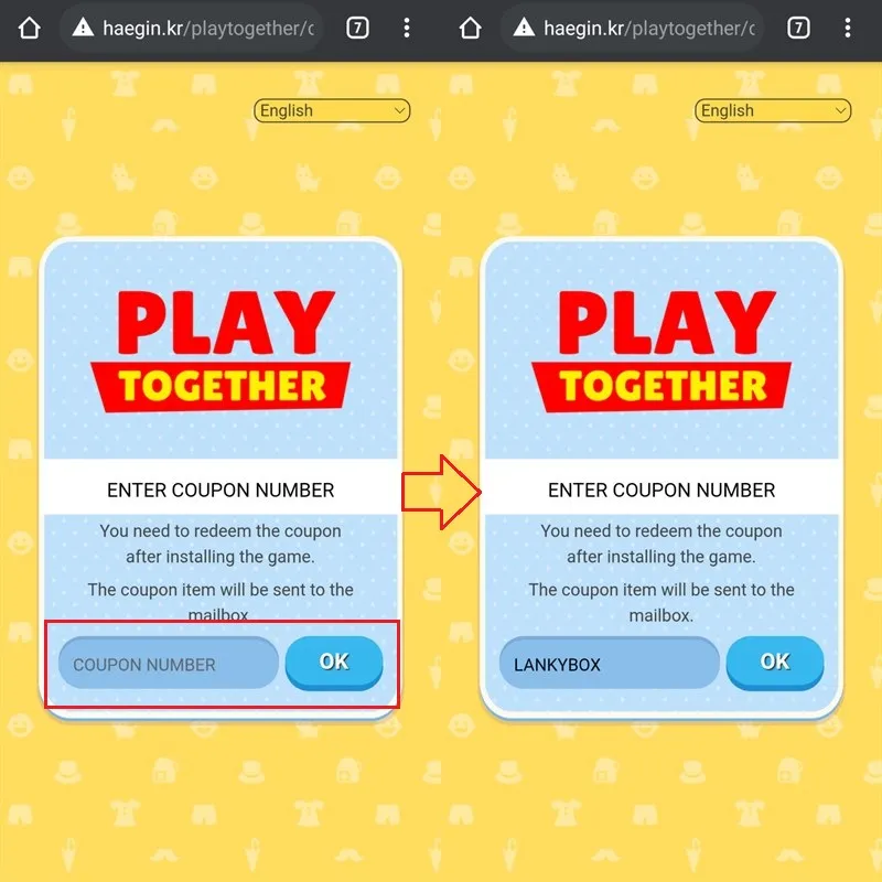 Truy cập vào trang chủ nhập code của Play Together  Nhập mã