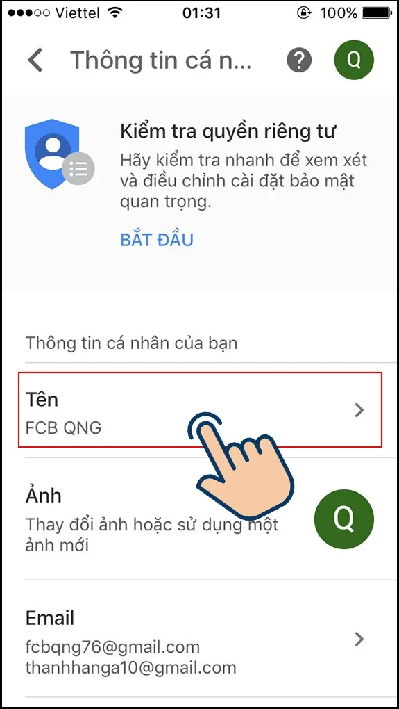 Chọn mục Tên.