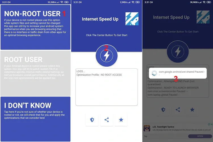 Các bước sử dụng Internet Speed Up để giảm ping lag trên Android