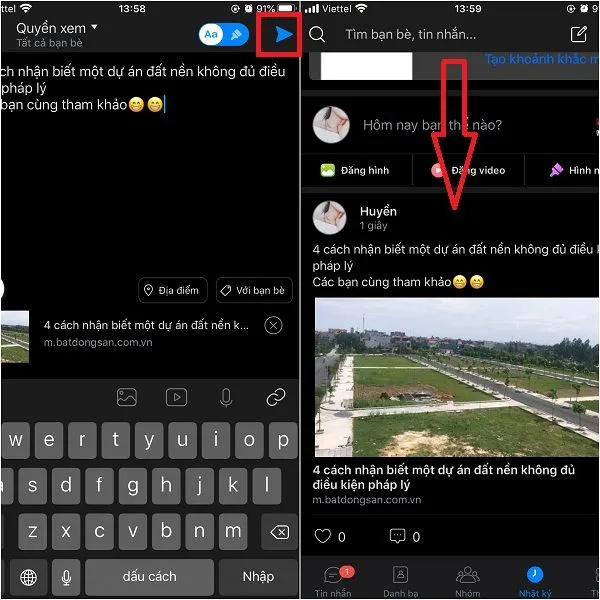 Nhấn nút gửi thể chia sẻ bài đăng trên Zalo