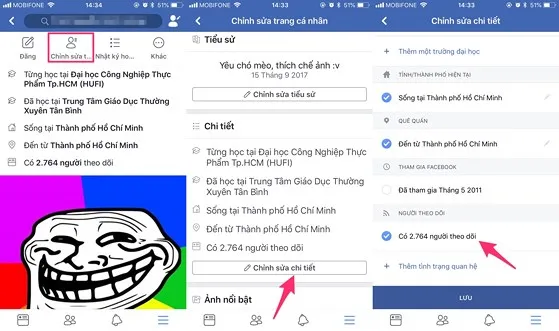 Cách làm hiện số người theo dõi trên facebook bằng điện thoại