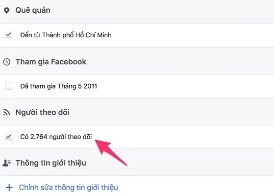 Cách làm hiện số người theo dõi trên facebook bằng máy tính