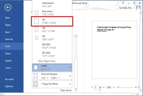 cach in kho a4 thanh a3 trong word chuyen a4 sang a3 4