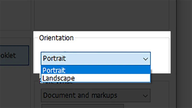 Orientation chọn in theo chiều dọc (Portrait) hoặc chiều ngang (Landscape)