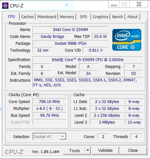 giao diện chính cpu-z