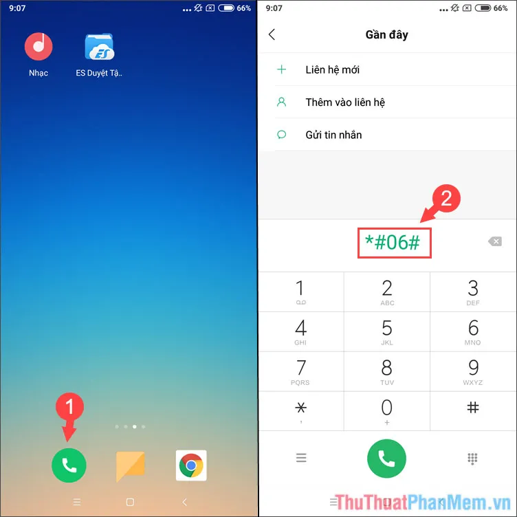 Mở ứng dụng Điện Thoại và quay số *#06#