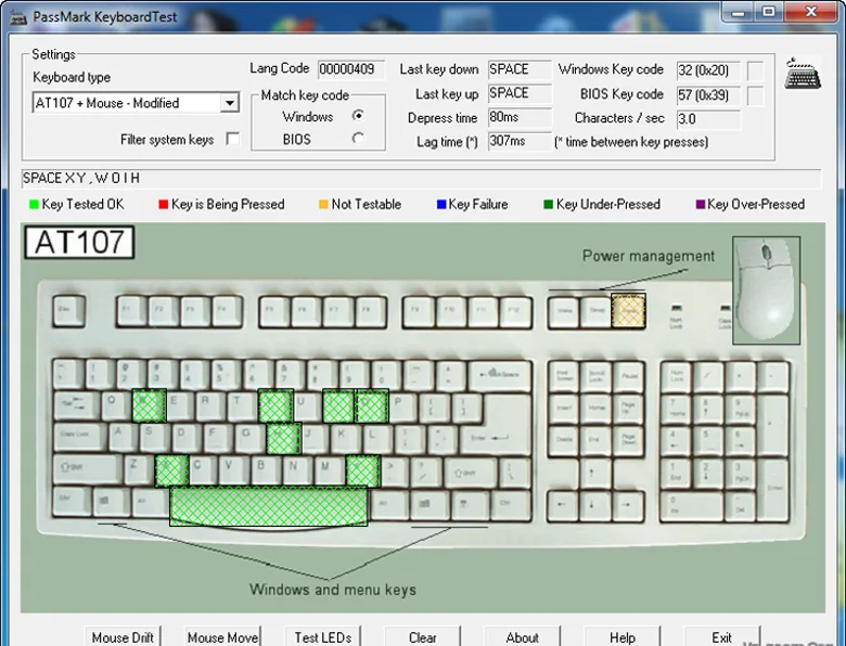 Kiểm tra bàn phím laptop bằng phần mềm KEYBOARDTEST mở giao diện lên và kiểm tra