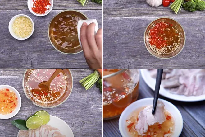 cách pha nước mắm tỏi ớt chua ngọt chấm thịt heo luộc
