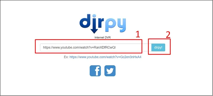 Truy cập tiếp vào dịch vụ chuyển đổi video thành nhạc trực tuyến Dirpy.