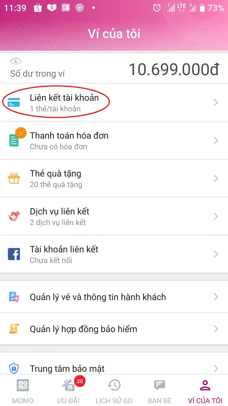 cách liên kết momo với ngân hàng vietcombank