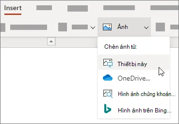 Trên tab Chèn của dải băng, chọn Ảnh, rồi trên menu, chọn loại ảnh bạn muốn.