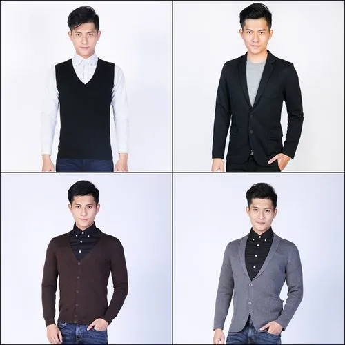 kết hợp áo len cardigan với sơ mi nam