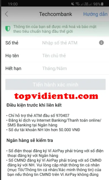 lien ket airpay voi techombank visa 1 min