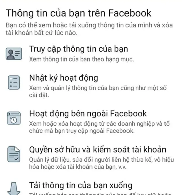 Bấm Tải thông tin của bạn xuống