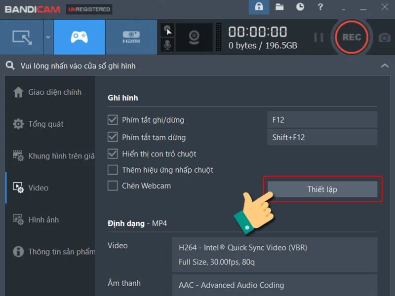Thiết lập quay video