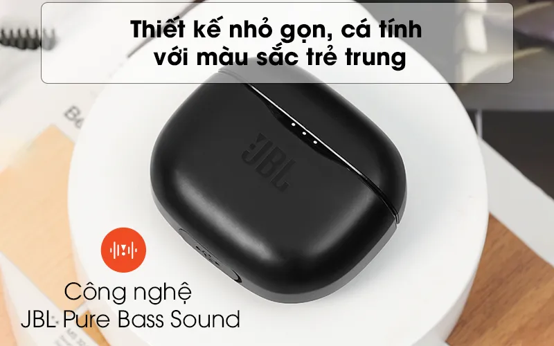 Thiết kế nhỏ gọn, cá tính với màu sắc trẻ trung - Tai nghe Bluetooth JBL T120TWSBLK Đen