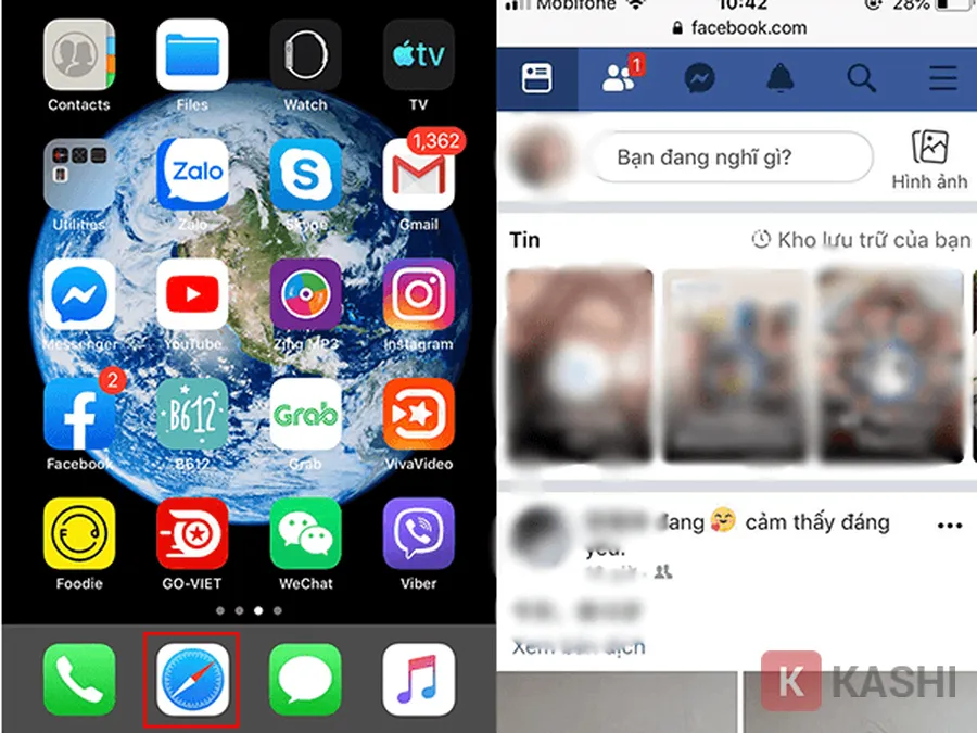 Mở Facebook qua Safari, Google hoặc Cococ sau đó đăng nhập bình thường