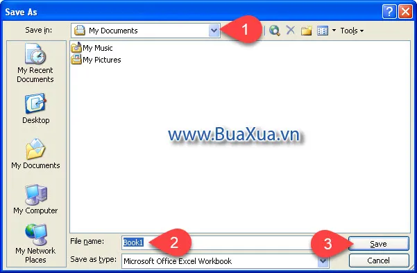 Hộp thoại Save As Excel 2003