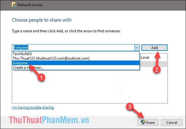 Chọn Everyone sau đó nhấn Add