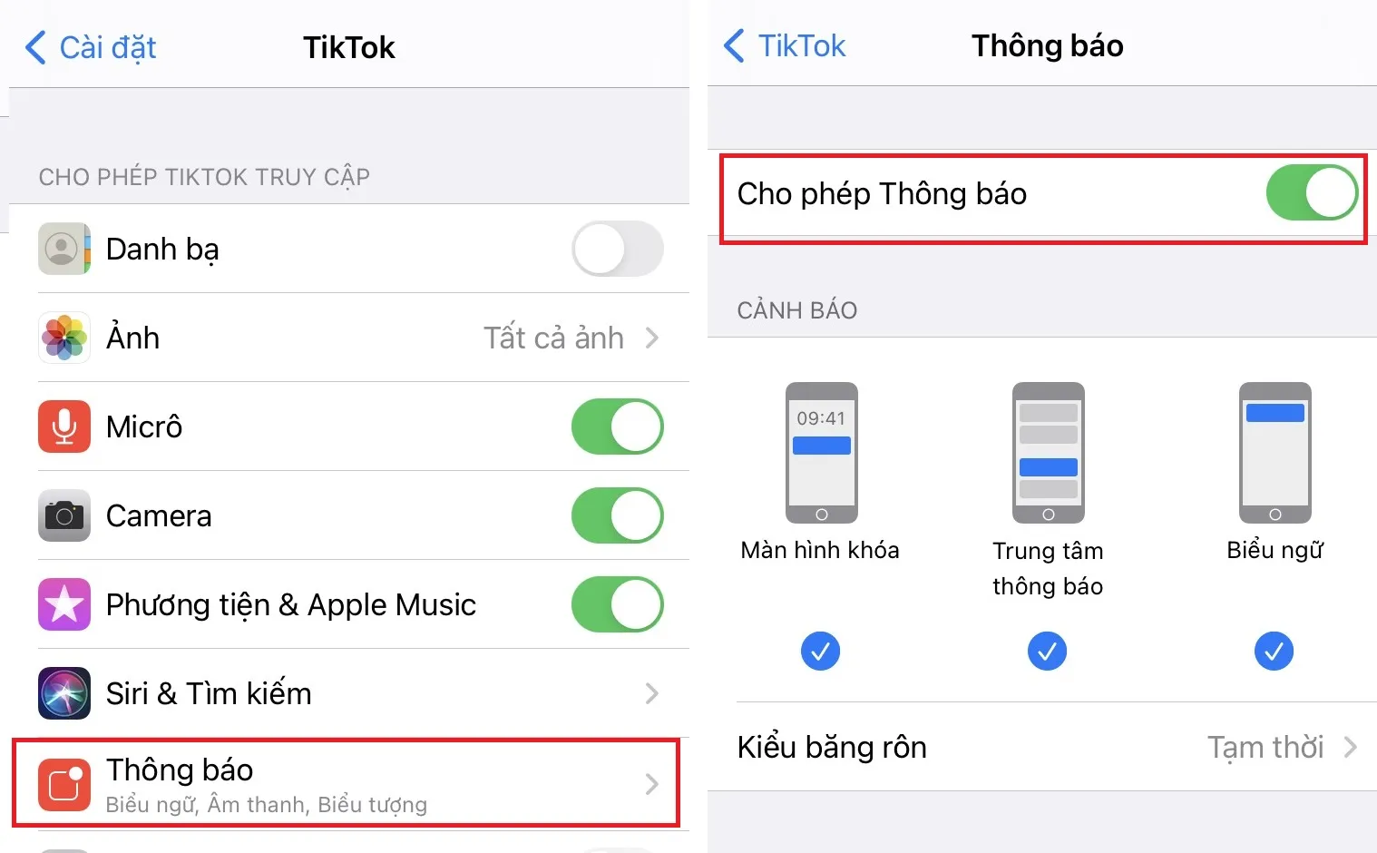 Tắt Cho phép thông báo của ứng dụng Tiktok trên Iphone