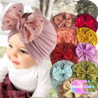 Mũ turban vải cotton mềm đính nơ thời trang cho bé