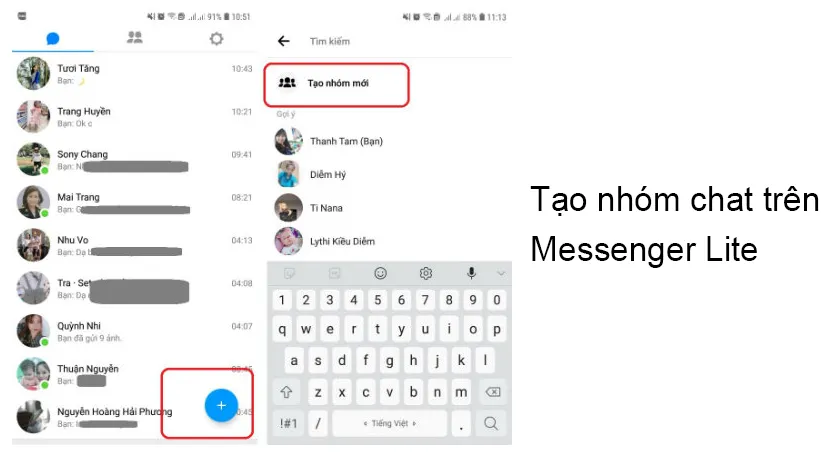 Cách tạo nhóm chat trên ứng dụng Messenger Lite