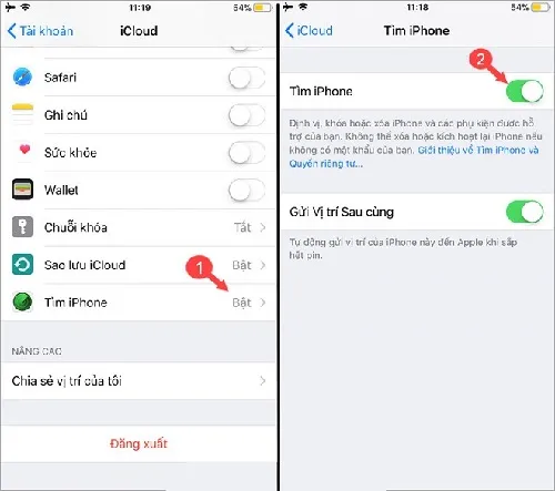 Cài đặt chế độ tìm iPhone