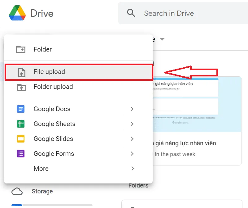 hướng dẫn cách upload file lên Google Drive - chọn File upload