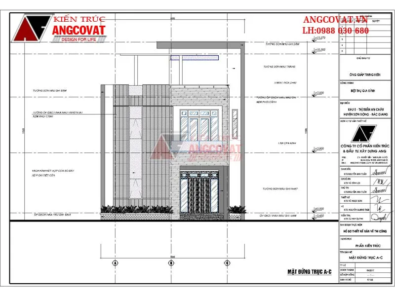 Cách đọc bản vẽ thiết kế nhà đối với mặt đứng AC của ngôi nhà