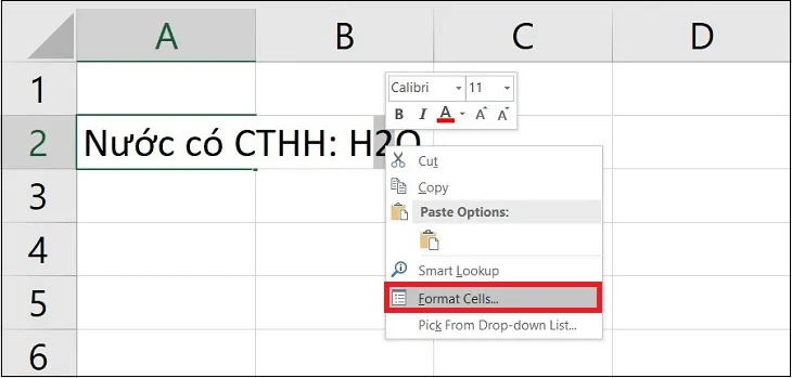 Chọn Format Cells hoặc bạn có thể nhấn Ctrl + 1.