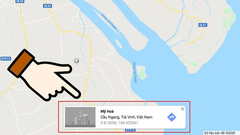 Chọn vào một vị trí bất kỳ trên bản đồ  Bạn sẽ thấy tọa độ GPS hiển thị ở cuối màn hình