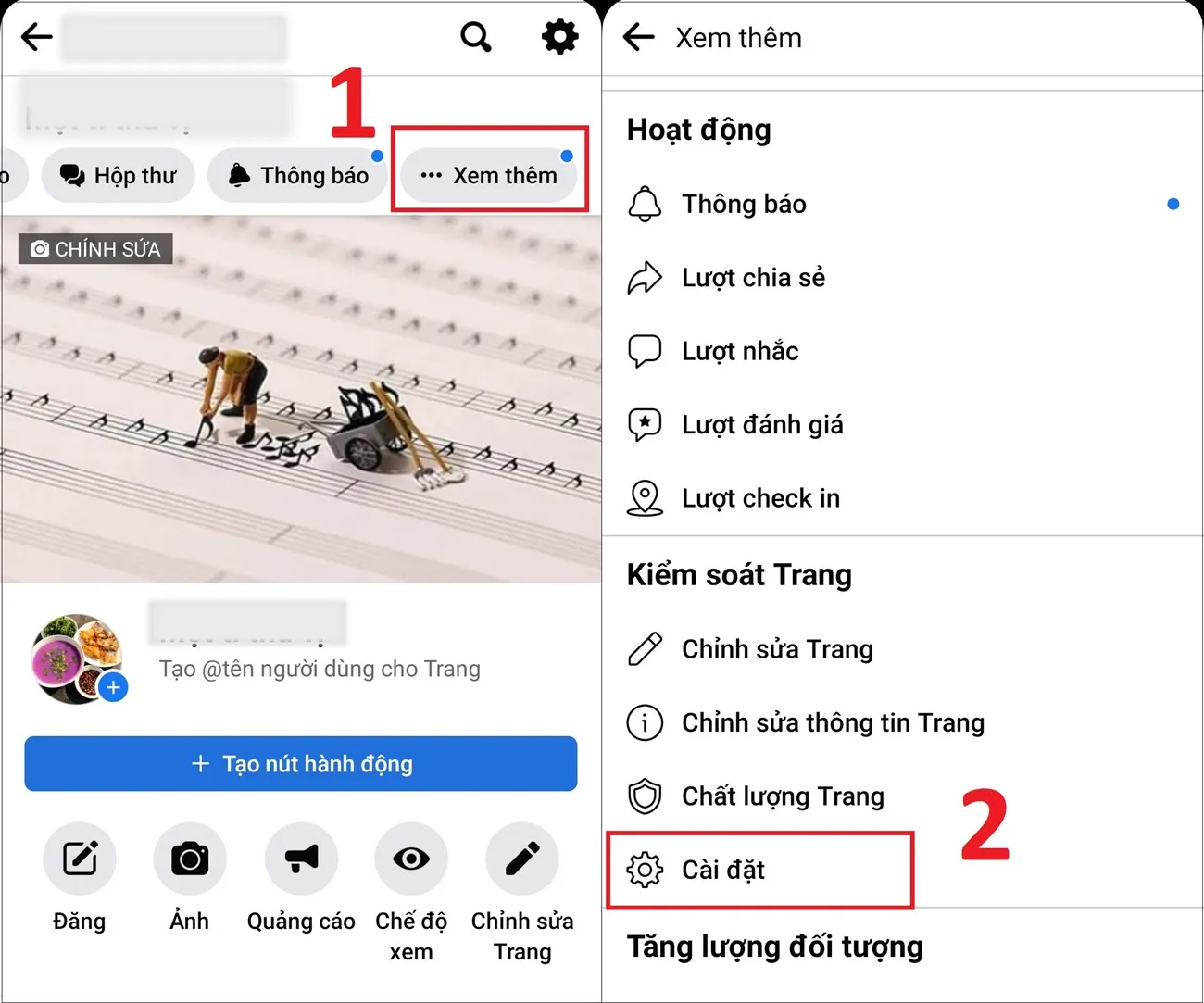 Bước 2: Trong giao diện của trang, bạn cần nhấn tiếp Xem thêm Chọn cài đặt