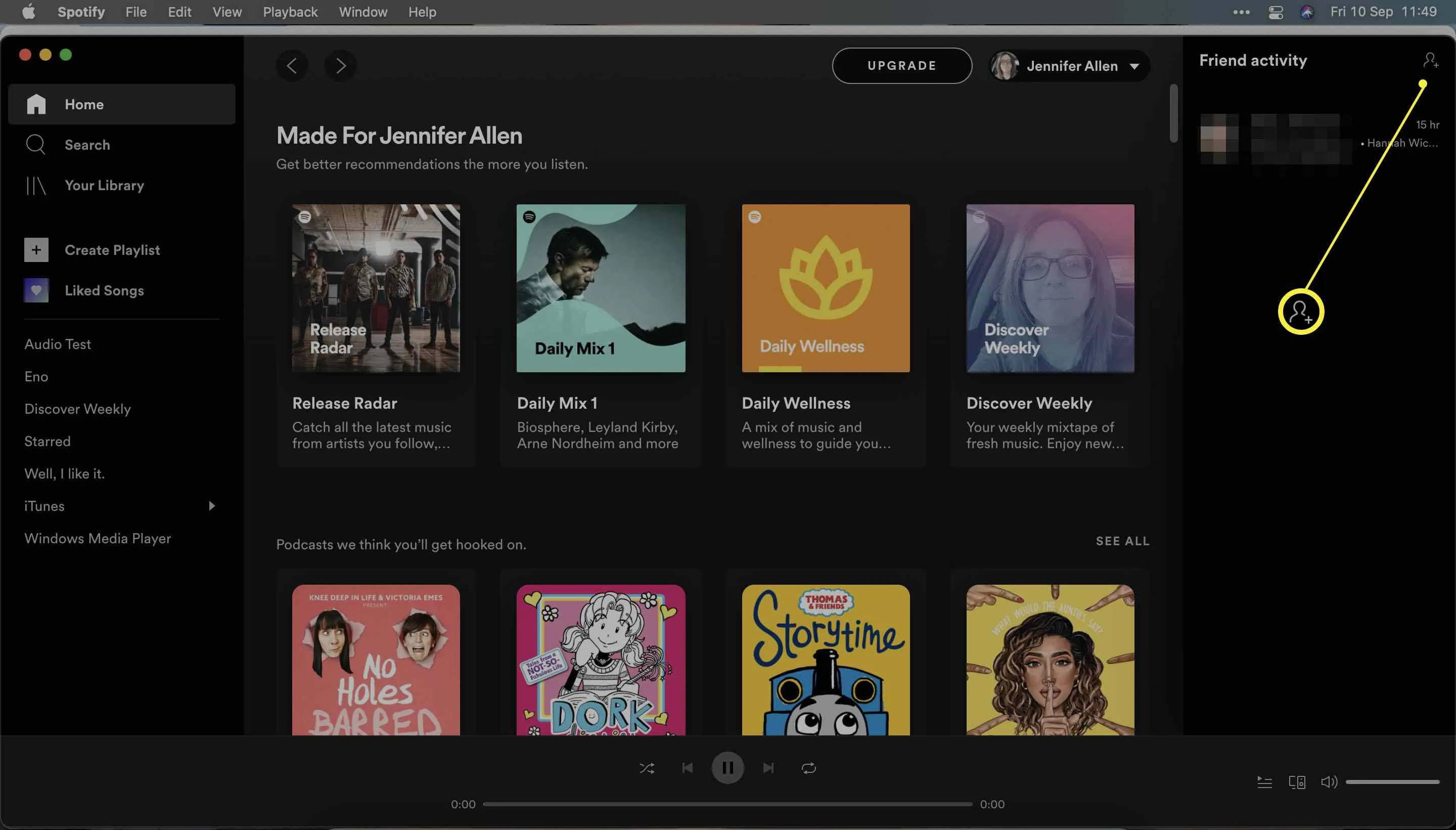 Spotify with Add Friend icon highlighted