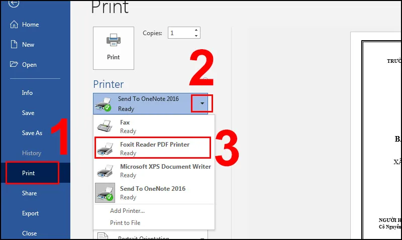  Chọn Foxit Reader PDF Printer