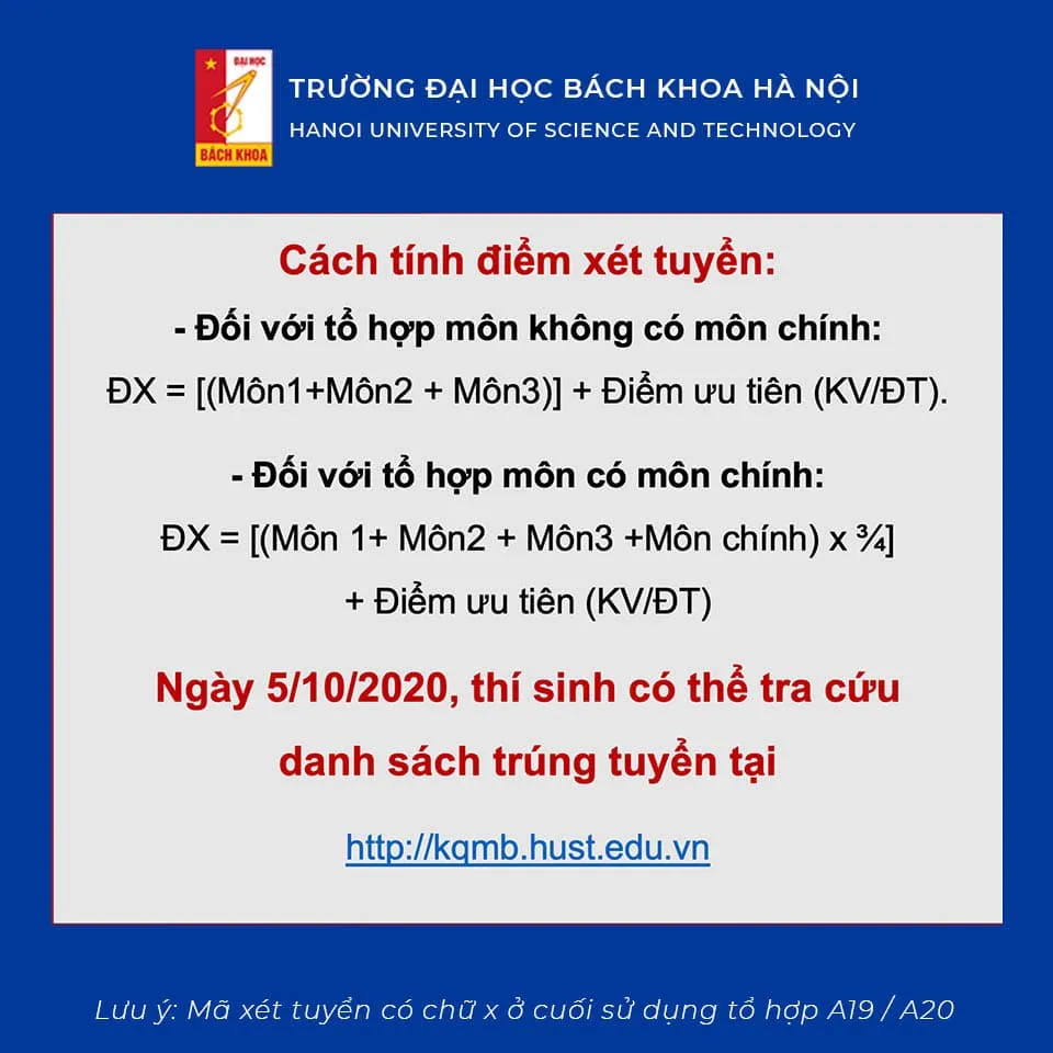 Cách tính điểm xét tuyển Đại học Bách khoa Hà Nội 2020