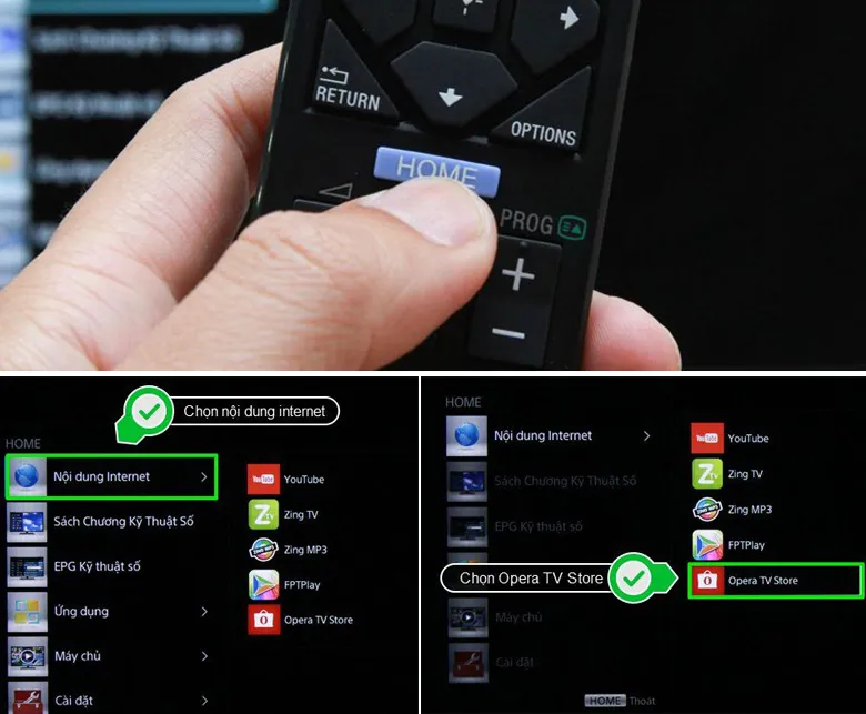 cách tải ứng dụng trên tivi Sony - Opera TV Store trên internet tivi sony