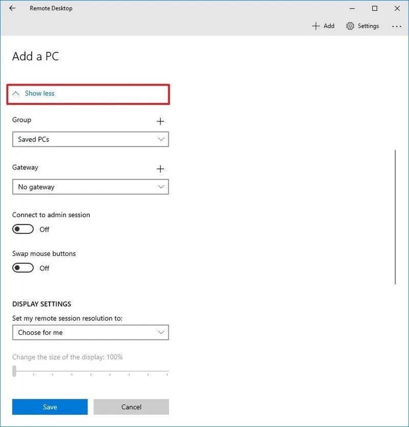 Remote desktop additional settings