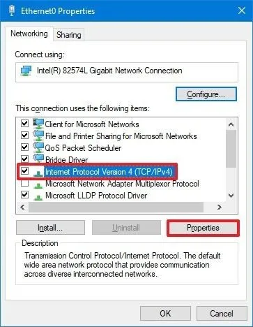 Network IPv4 properties button