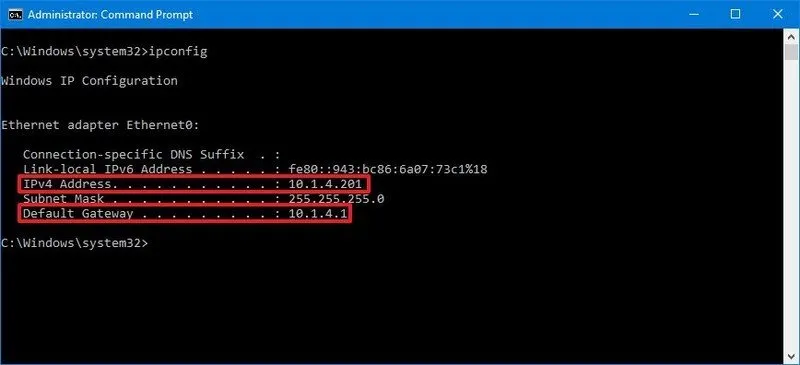 Windows 10 ipconfig command