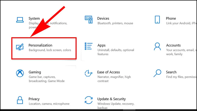 Click chọn Personalization