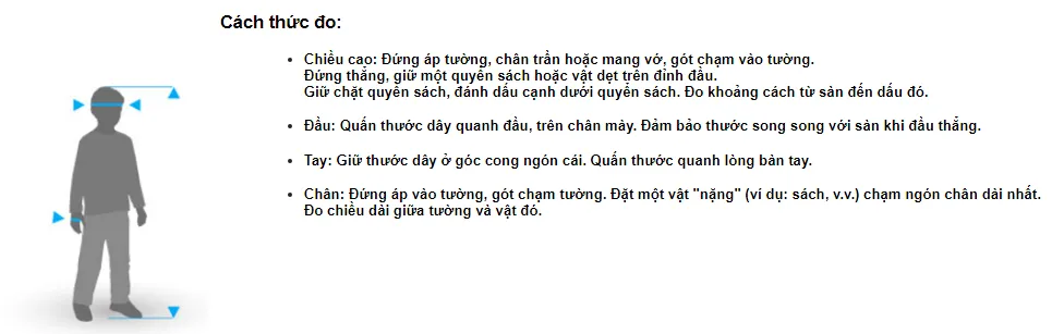 cách lấy số đo cơ thể trẻ em