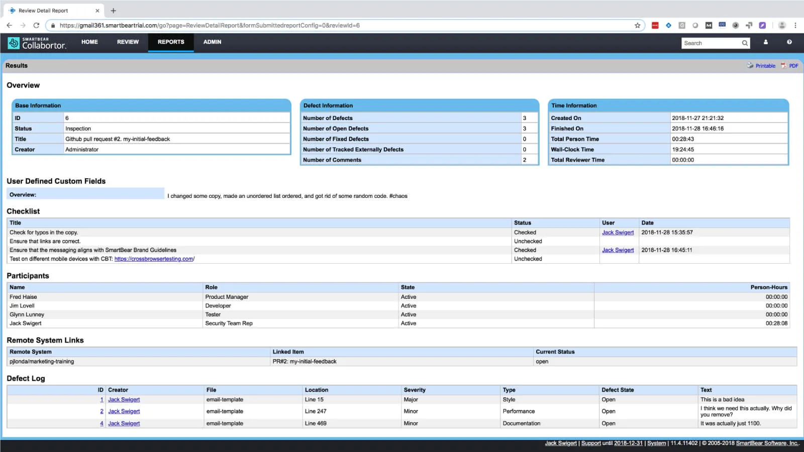 SmartBear dashboard