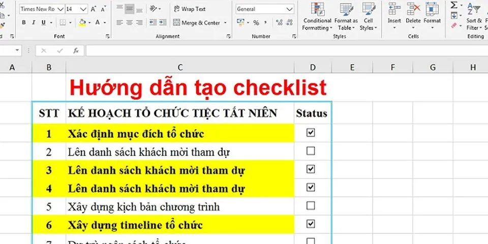 Form checklist công việc Excel